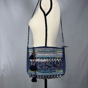 ZARA Shoulder bag Denim Beaded Embelisshed Blue Bohemian